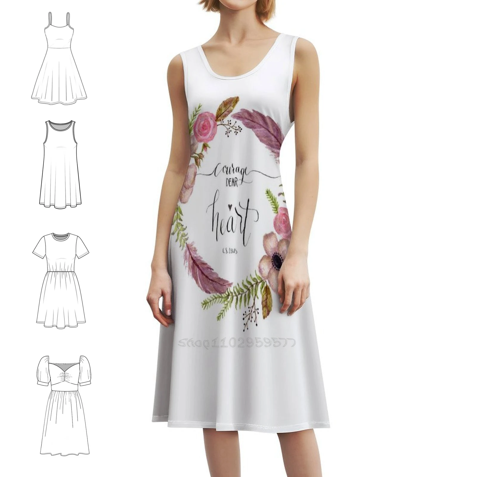 "الشجاعة عزيزي القلب" سي إس. فستان لويس اقتباس Preppy Style قصير للنساء على شكل حرف A فضفاض مناسب فستان يوم كاجوال إكليل بألوان مائية #1