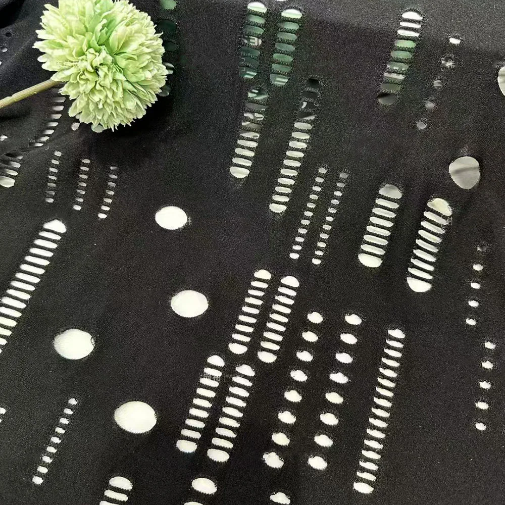 

Современная эластичная трикотажная ткань в стиле панк-рок с дырками, 1 ярд, для мужских футболок, женских платьев, швейная ткань