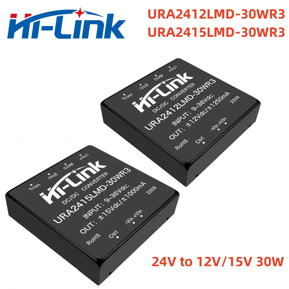 

Hi-Link 24V to 12V 15V Dual Output 30W DC DC Power Supply Module URA2412LMD-30WR3 URA2415LMD-30WR3 Mini Isolated Power Coverter