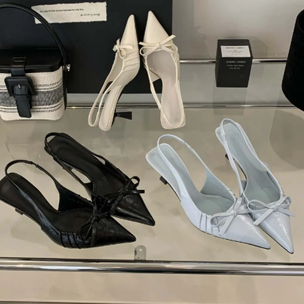 

Women’s Kitten Heel Pumps Shoes Bowknot Patent Leather Closed Pointed Toe Heels Slingback Slip-on Dress Shoes Stiletto Heels