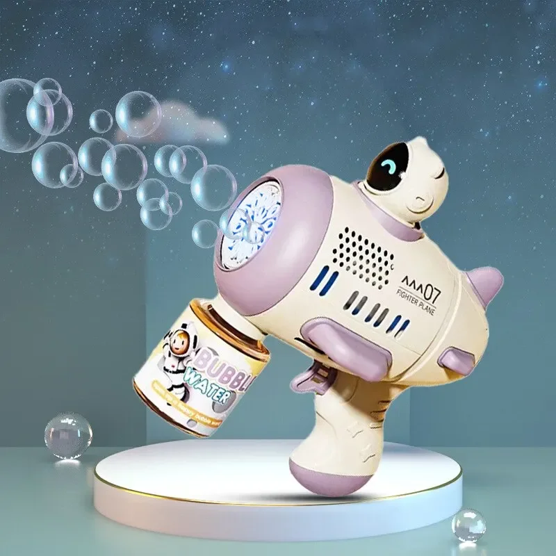 Paarse Bellenmachine voor kinderen Automatische Bazooka met lichtblazer voor kinderen Zeepbel Buitenspeelgoed Spaceman