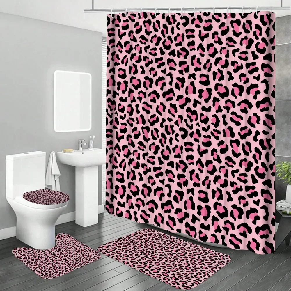

Набор шторок для душа с леопардовым принтом, стильное украшение для ванной комнаты, шторка для душа из мягкой ткани, накладка на крышку унитаза, аксессуары для ванной.