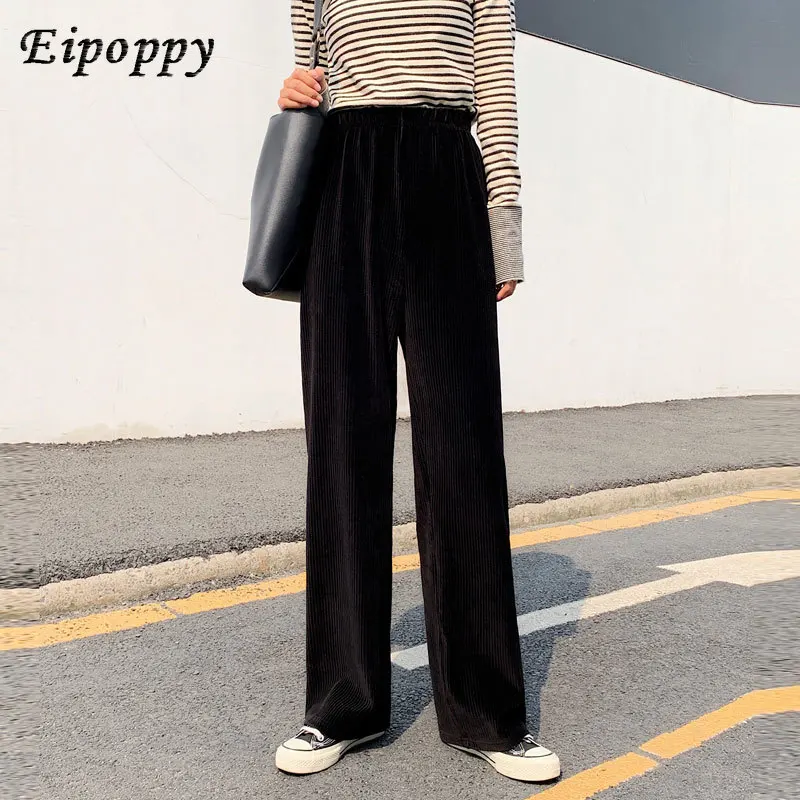 กางเกงกางเกงขาม้าผ้าลูกฟูกผู้หญิงถูพื้นแบบลำลองตรง