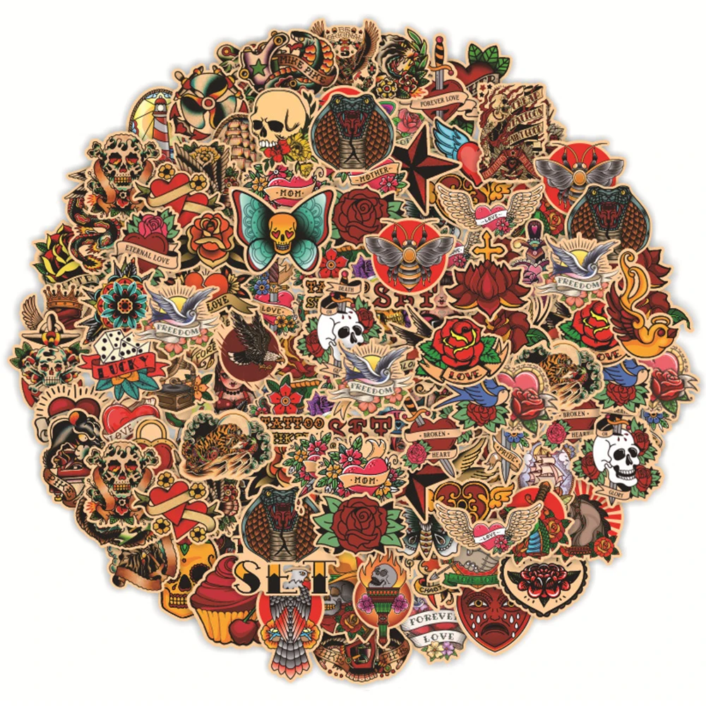

10/30/50/100pcs Retro Gothic Tattoo Cartoon Stickers Cool Graffiti Sticker Decoration Phone Diary Luggage PVC Waterproof Decals