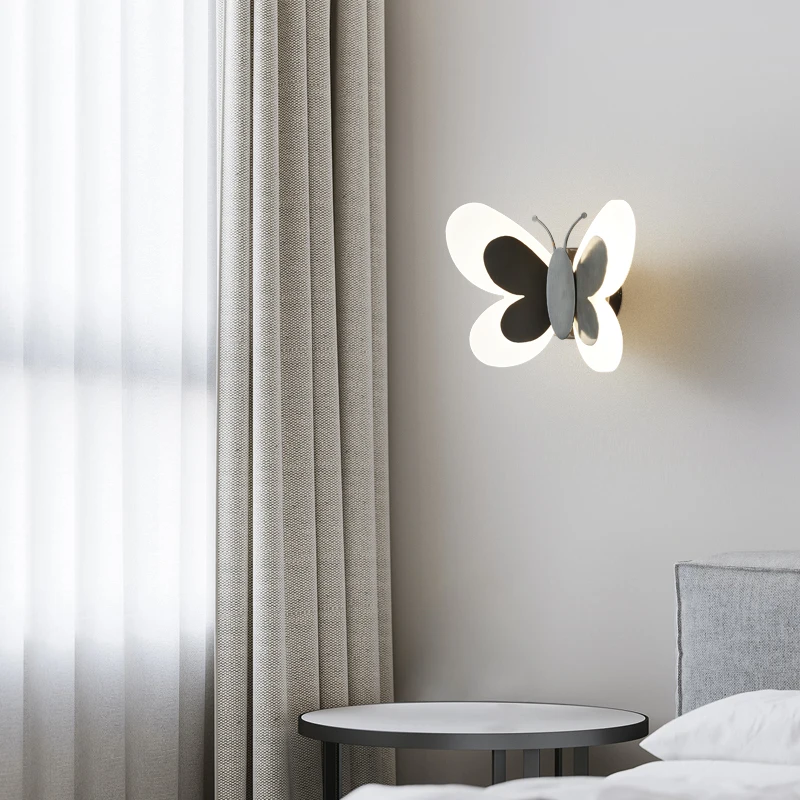 Hongcui Indoor Gold Copper Butterfly Bedside Lighting LED 3 Colors Lifelike Creative Wall Lamp for Home Living Room Decor