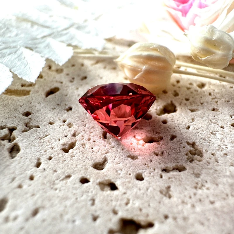 Laborgezüchteter Padparadscha in runder Form, Feuerlotusfarbe für hochwertige Charms, Schmuckherstellungsmaterialien mit Zertifikat, Großhandel – Detail 3