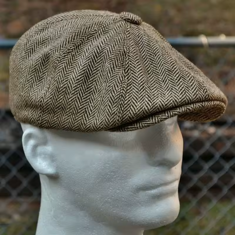 Men herringbone style berets retro woolen top felt hat fashion wild casual berets flat berets - Image 2