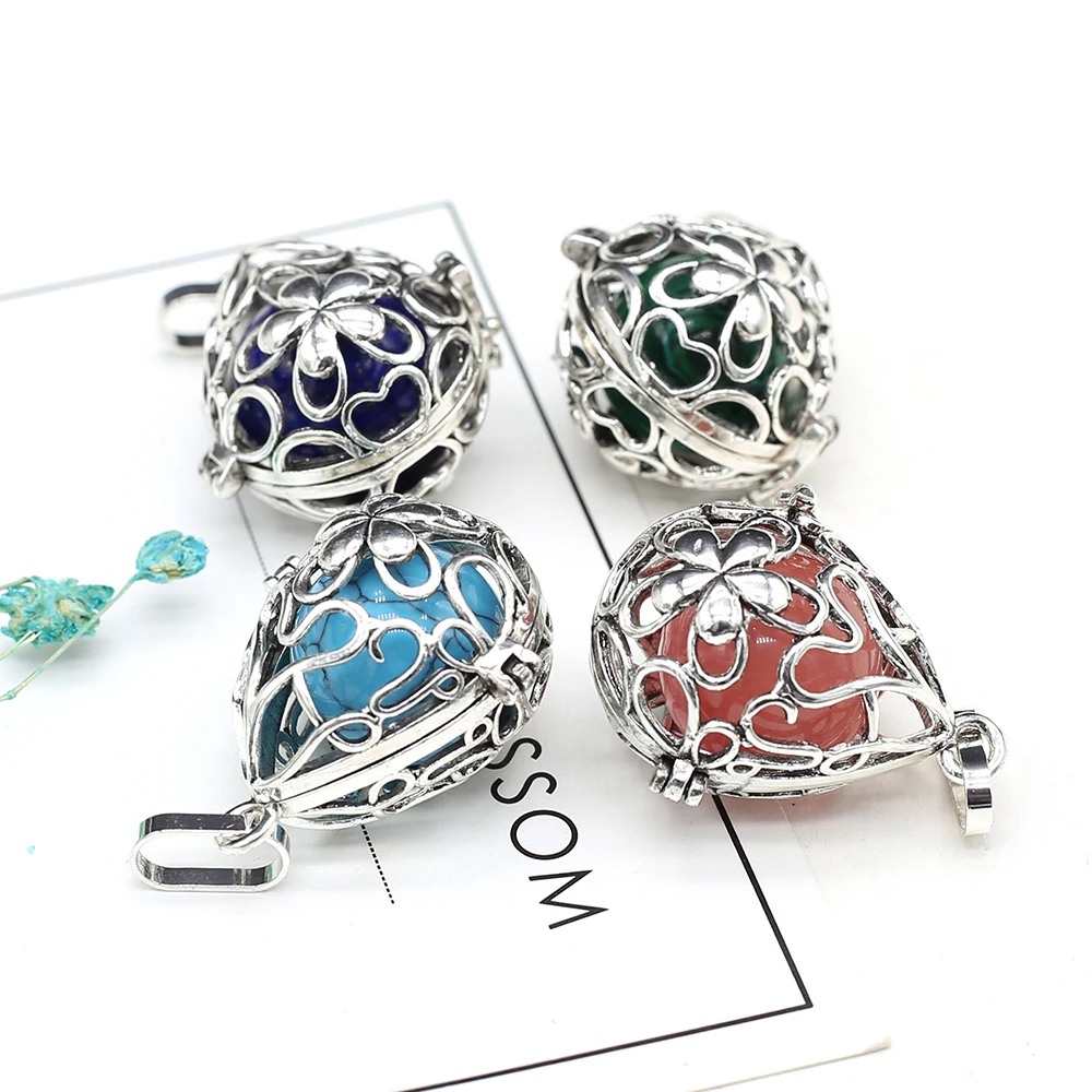 Women Necklace Pendant Natural Stone Flower Cage Pendant For Jewelry Making DIY Necklace Bracelet Gift Jewelry Accessory