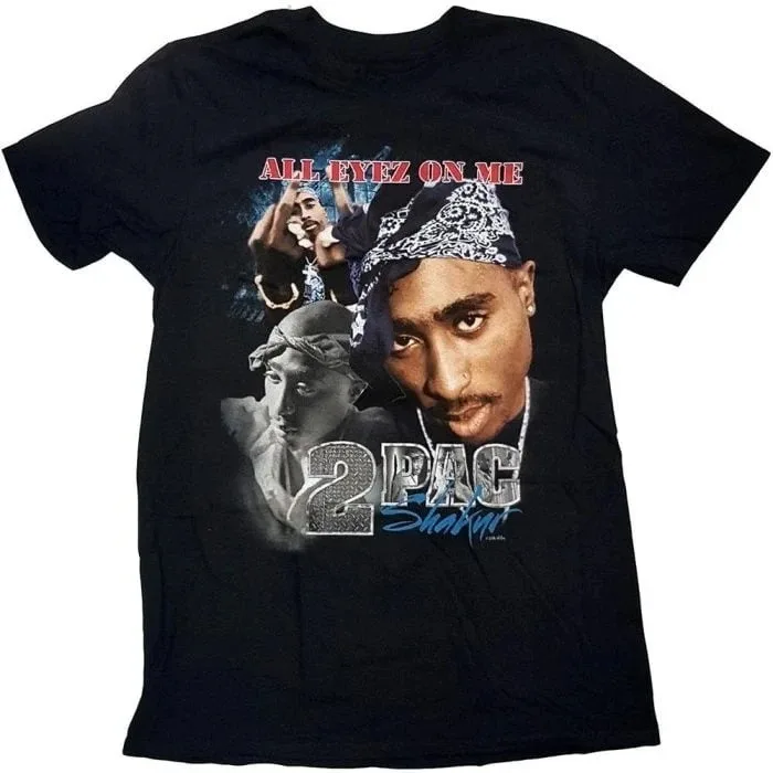 Tupac Shakur Portrait Vintage T-Shirt, Pure Cotton Unisex Fan Tee, Official 2Pac Hip Hop Printed Short Sleeve Streetwear T-shirt