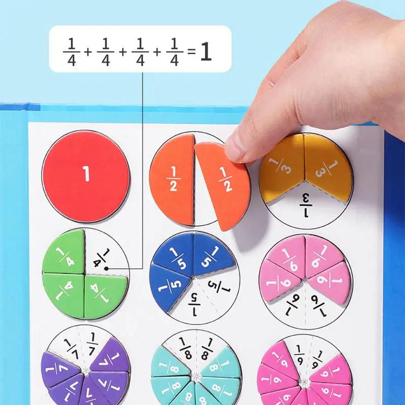 Livre magnétique de puzzle de fractions pour enfants, livre d'activités Montessori, aimants mathématiques, tuiles de fractions