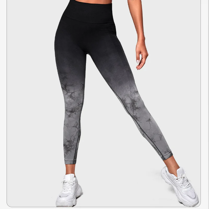 2023 New Gradient Tie Dye Yoga Pants Women Seamless Sport Leggings  High Waist and Hip Lift Fitness Suit Elastic Tights