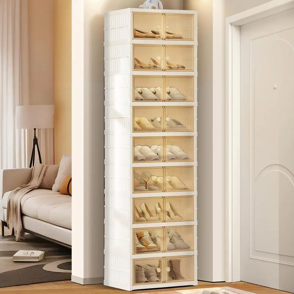

Portable Extra Large olding Shoe Rack, Shoe Organizer Storage Box or Closet With Magnetic Clear Door, Shoe Storage Cabinet or Li