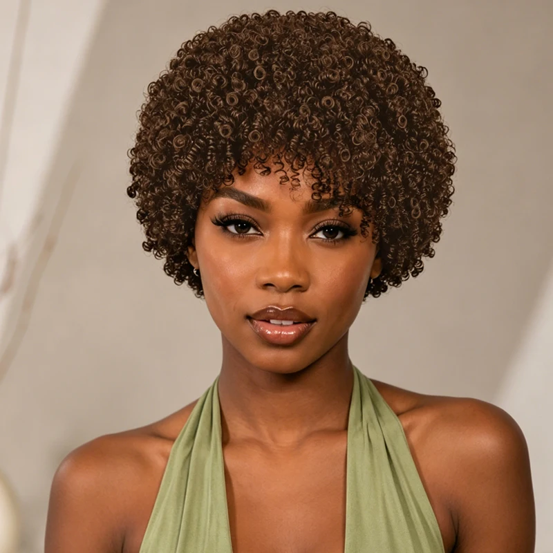 An 8-inch light brown spiral-curled synthetic wig, fluffy and smooth, perfect for cosplay parties and role-playing games.