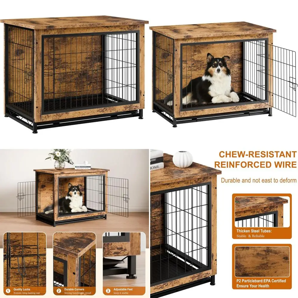 

Modern Wooden Dog Crate Furniture, Indoor Heavy-Duty Cage with Multi-Purpose Removable Side End Table for Dogs