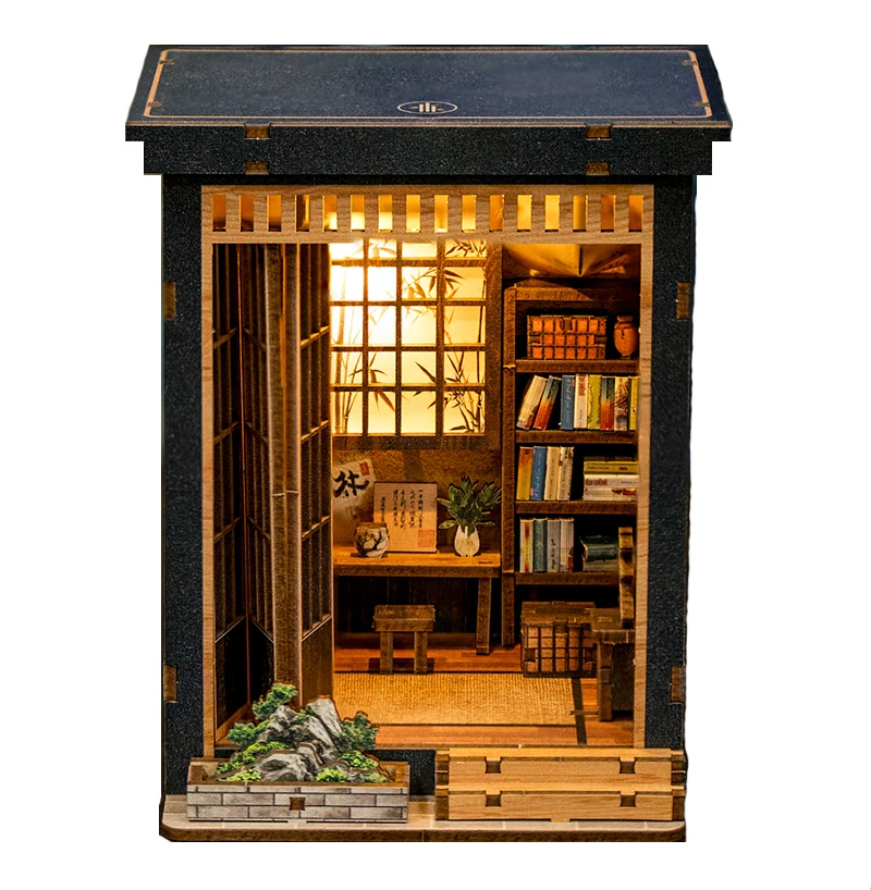 DIY Wooden Serene Garden Melody Figurines Miniatures Assembled Houses with Light for Friends Birthday Gifts Home Decor Crafts