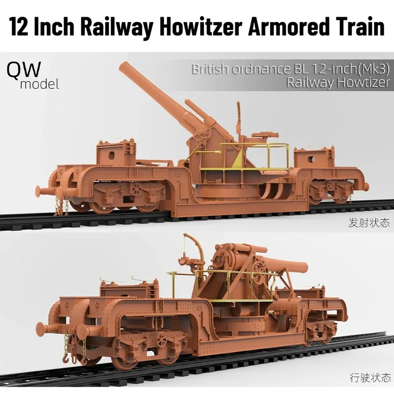 QW Model 3D Print Q09004 1/72 British Ordnance 12 Inch Railway Howitzer Armored Train for Military Model Build Hobby DIY