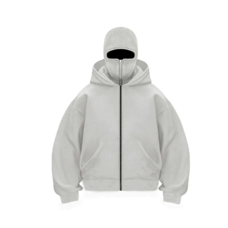 Herren/Damen Balaclava Y2K Gothic Harajuku Herbst-Winter-Strickjacke Doppel-Kapuzenpullover Herren-Hoodie Maske Reißverschluss Sportbekleidung – Detail 7