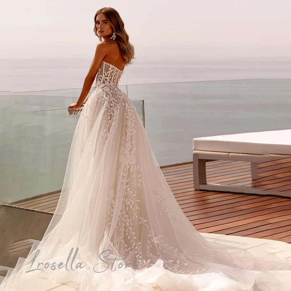 LRosella-Strapless Floor Length Wedding Dresses, A-line Lace Appliques, Bohemian Party Gown, Elegant Bride Dress, Luxury, 2024