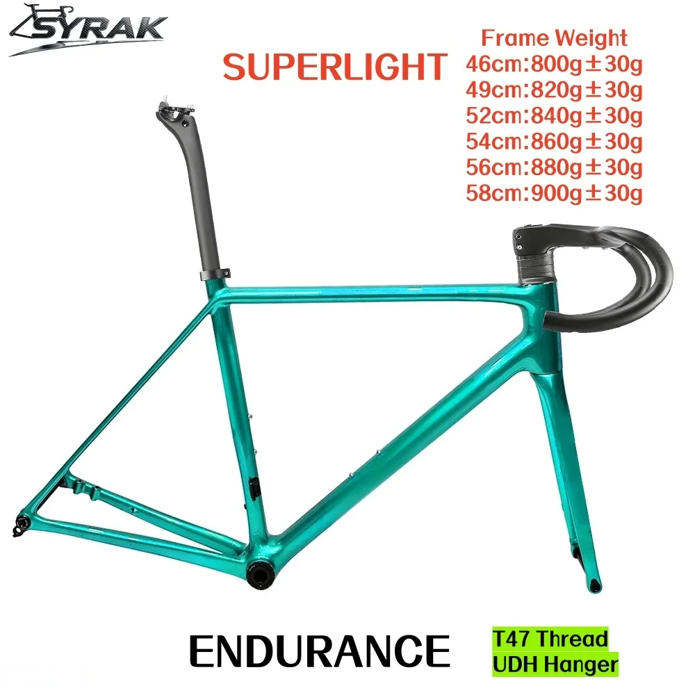 SYRAK T1200 Carbon Road Bike Frame 700*32C T47 Thread Endurance Frame Road Bike Frameset With Handlebar Disc Brake