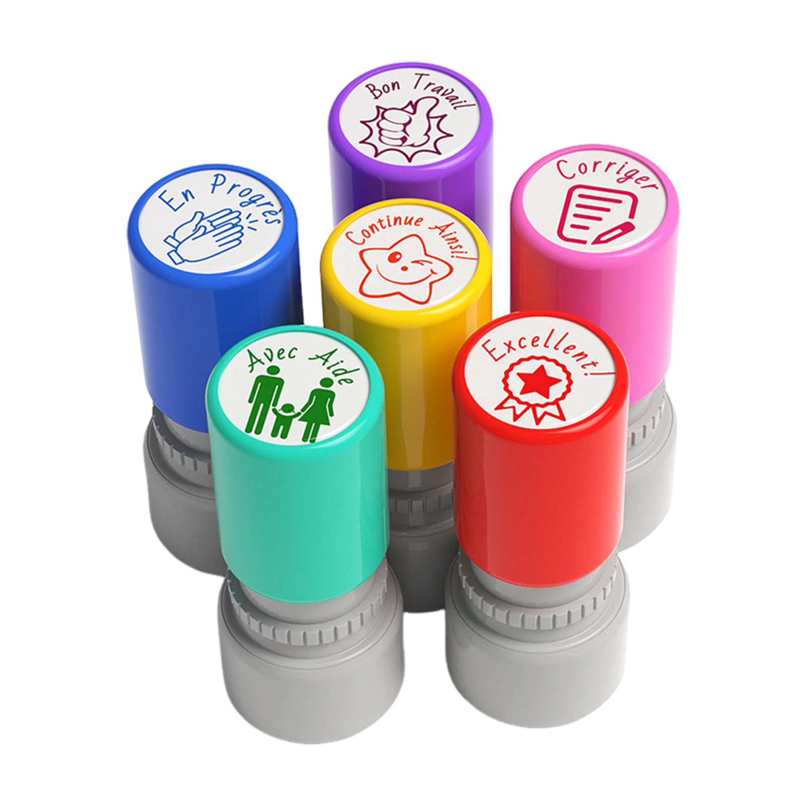 Colorful Teacher Stamps Set French Language Grading Tool for Classroom Kindergarten Reward Motivation ABS Self Inking Stamp