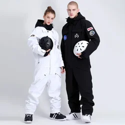 Outdoor Mountain Sport Man Skiing Jumpsuit Winter Hooded Women One Piece Snowsuit Motorcycle Waterproof Female Overalls Clothes