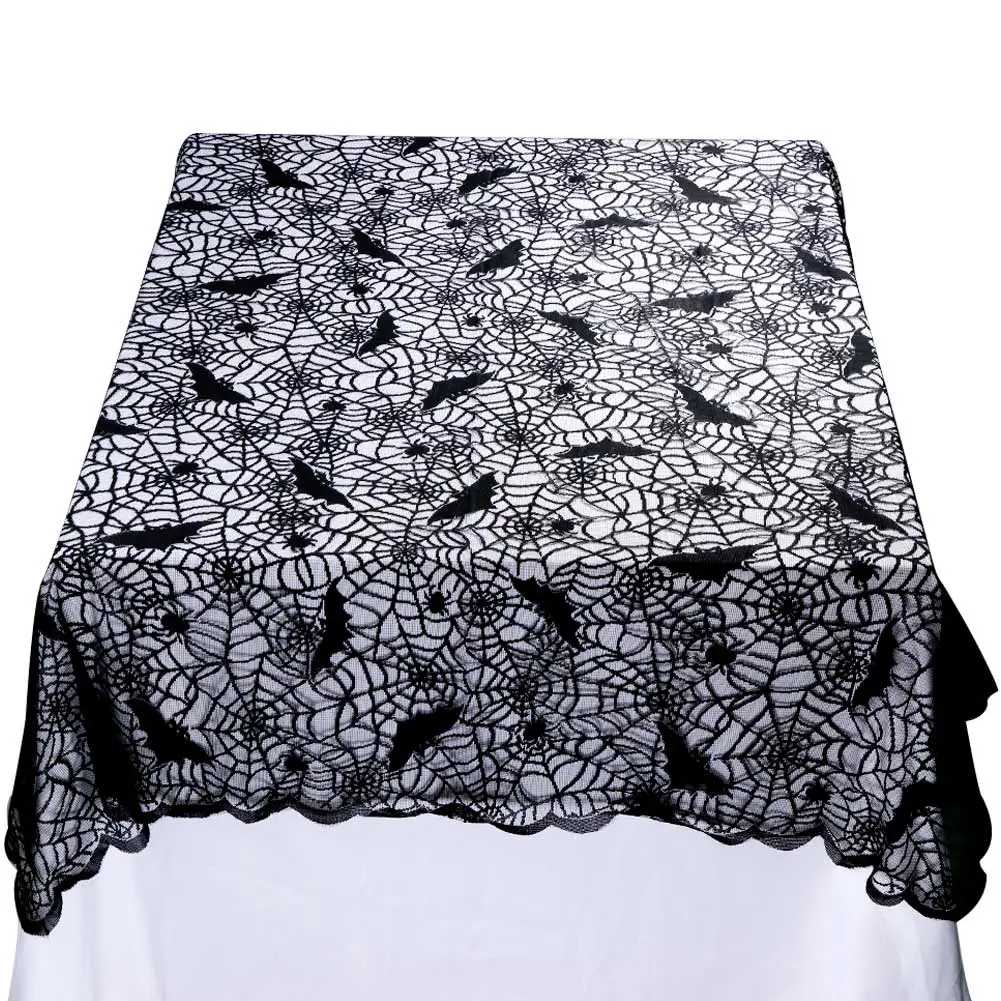 

Ourwarm Black Lace Tablecloth Halloween Spider Bats Web Table Runner Home Party Decoration