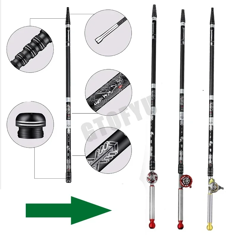 High Carbon Variable 4.5-10M Multi Positioning Hollow Fishing Rod and Reel Combo Set Ultralight Superhard Stream Hand Pole Set