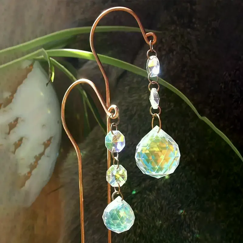 1Pcs Garden Lawn Decoration Sun Catcher Crystal Ball Flower POTS Pile Plant Stumps Potted Plants Indoor Outdoor Hanging Decor