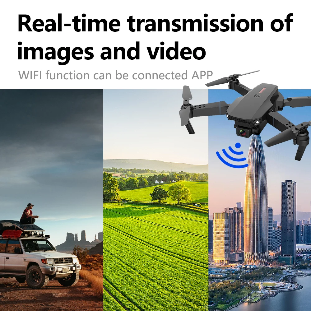 원클릭 신형 드론 E88 UAV 360 도 회전 접이식 미니 리모컨, WIFI 항공 사진 쿼드콥터 장난감 헬리콥터