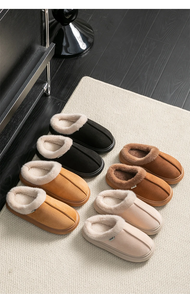 Modische, flauschige Plateau-weiche Hausschuhe für Damen, Plüsch, warme Baumwollschuhe, bequem, rutschfest, Herbst-Winter, Unisex-Hausschuhe – Detail 9