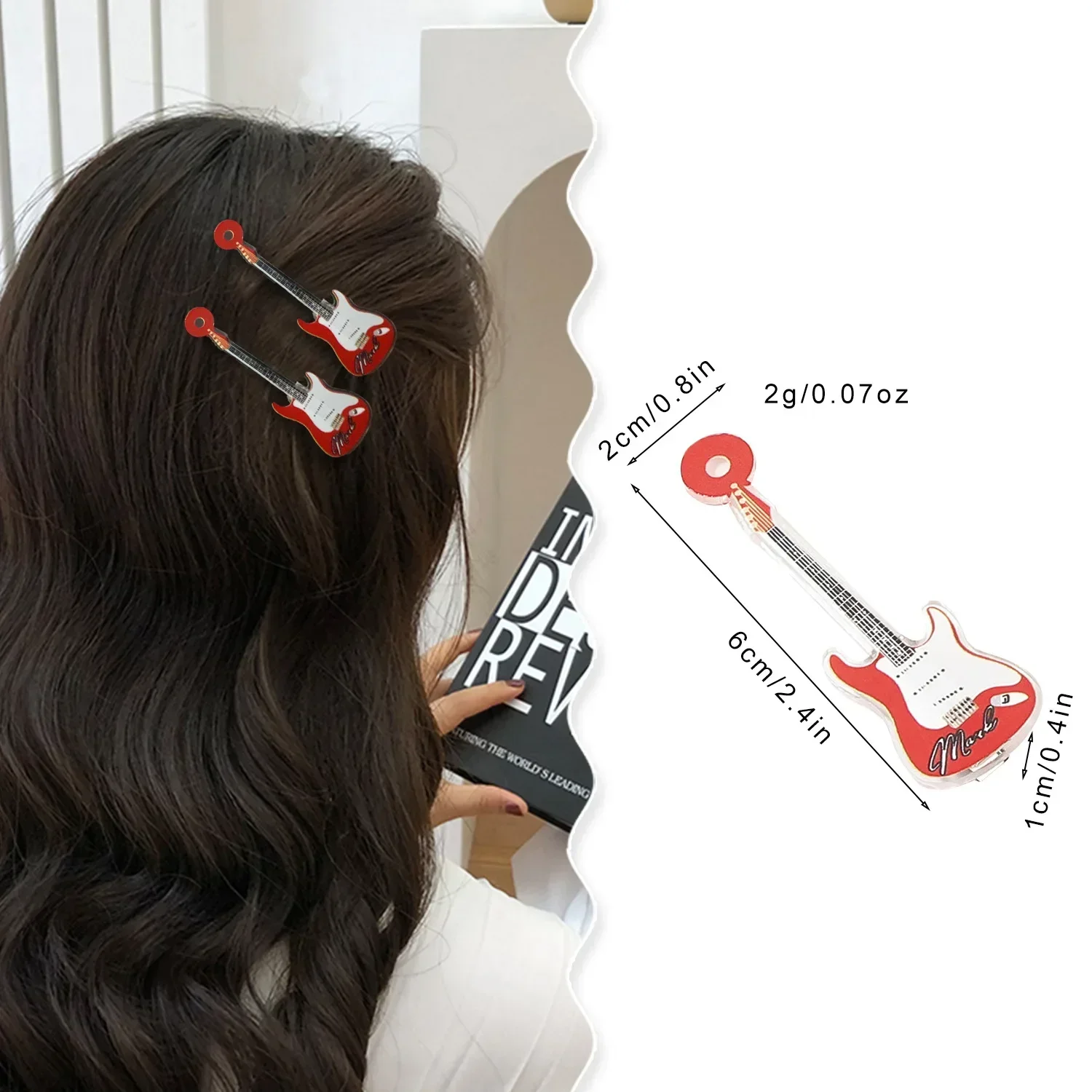 Pinza para el pelo de guitarra personalizada y creativa para mujer, flequillo lateral, Clip LATERAL pequeño de pico de pato, accesorio para el cabello de regalo de vacaciones, 6cm