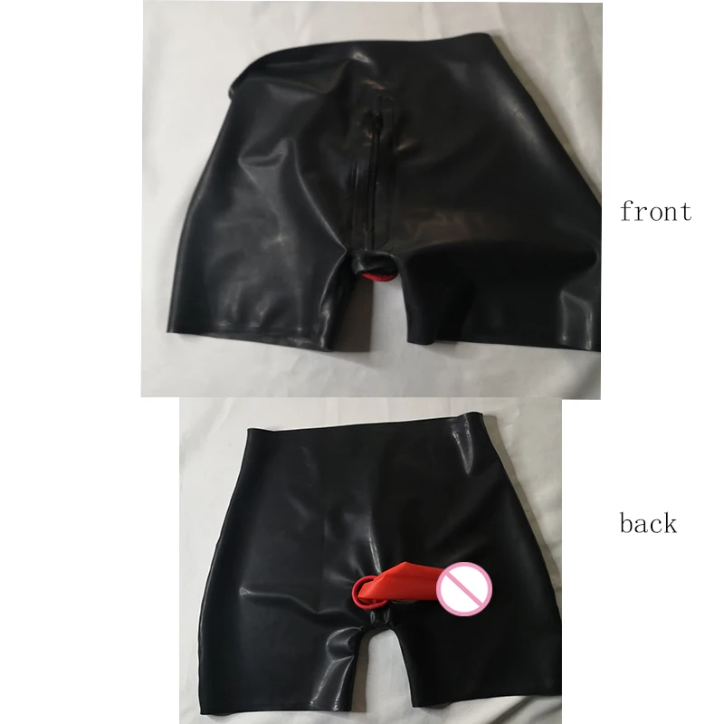 Sexy Latex Underwear Boxer Shorts Briefs Handmade Zipper Men Short Pants with Anal Condom