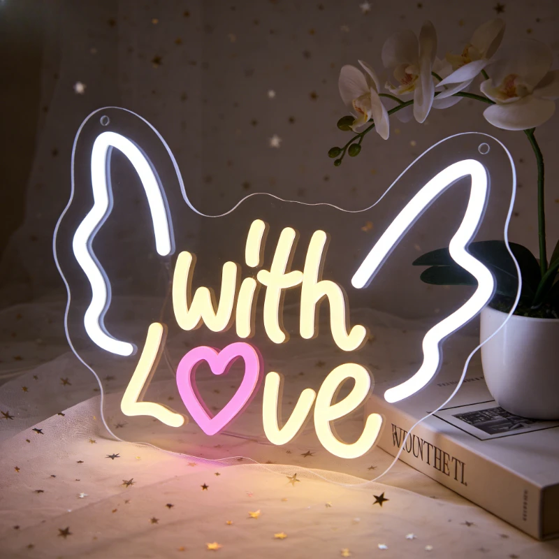 

WITH LOVE LED Neon Sign Romantic Bedroom Decor Gift for Valentine Anniversary Home Party Wedding Creative Warm Lighting