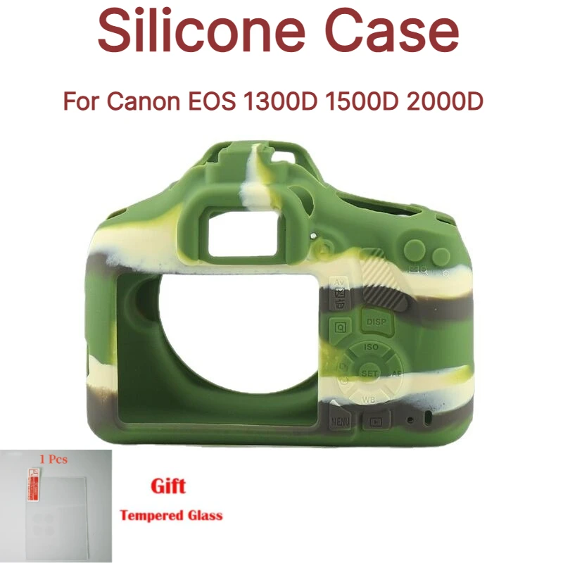 Camera Case Silicone Case For Canon EOS 1300D 1500D 2000D Camera Protection Soft Case cover +1PCS Free Tempered Film