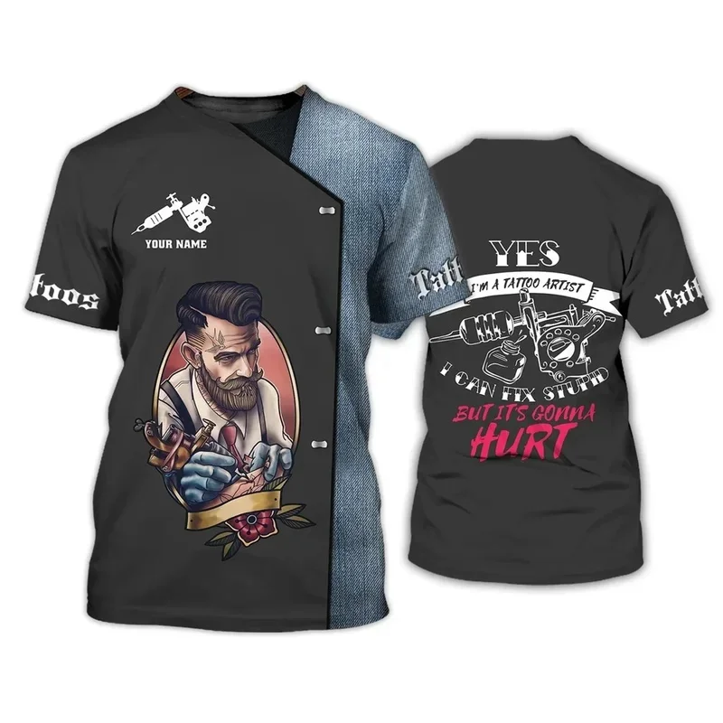 1 Piece Custom Your Picture Tattoo Artist Hip Hop Summer Men'S T-Shirt Creative Harajuku Print Fashion Trend Street Casual Short