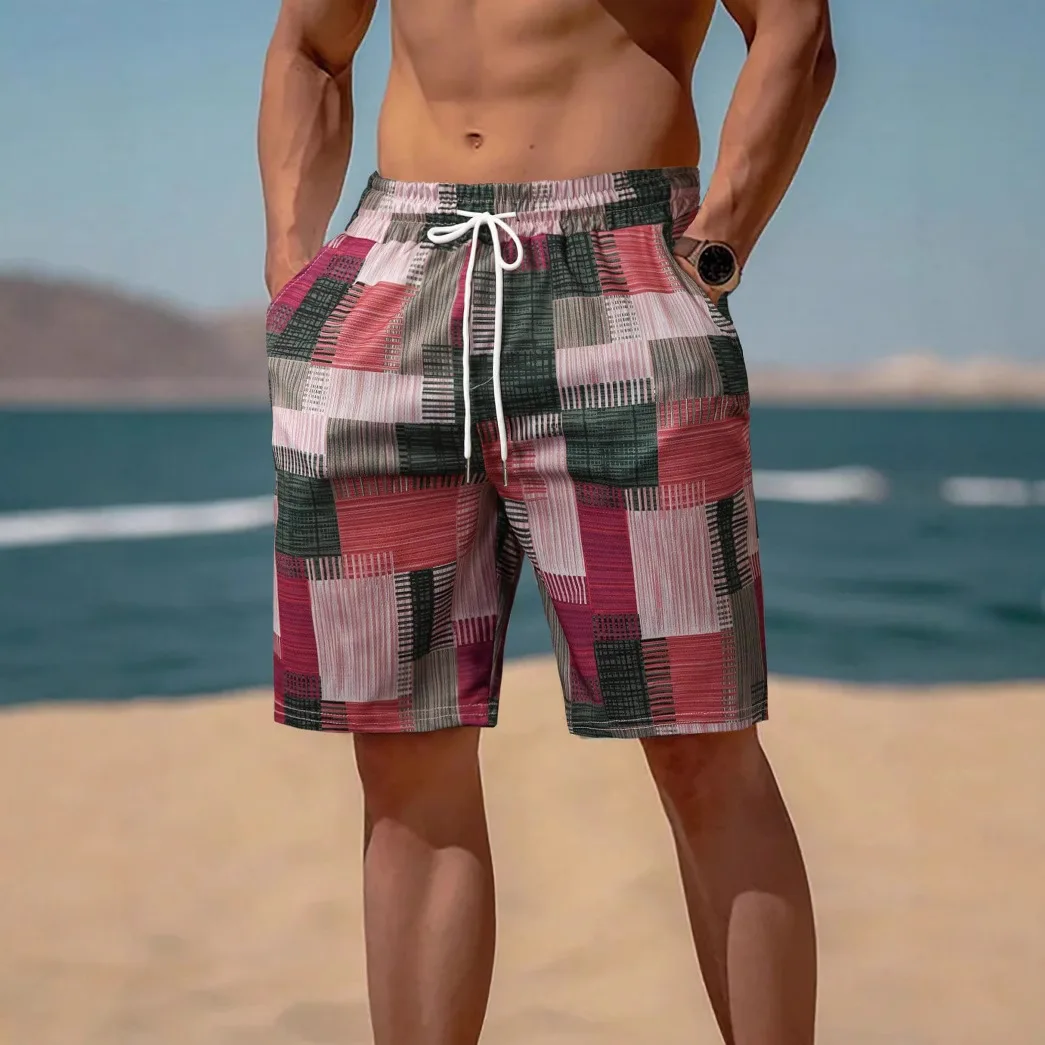 

Летний популярный новый стиль: модные, модные, удобные и повседневные мужские повседневные шорты в разноцветную клетку / пляжные шорты