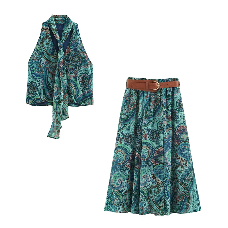New Women's Sets 2026 Summer Skirts Sets Fashion Printed  Skirts Tops Women's 2-piece Set Chic Party Elegant Youth Sets Summer image 2