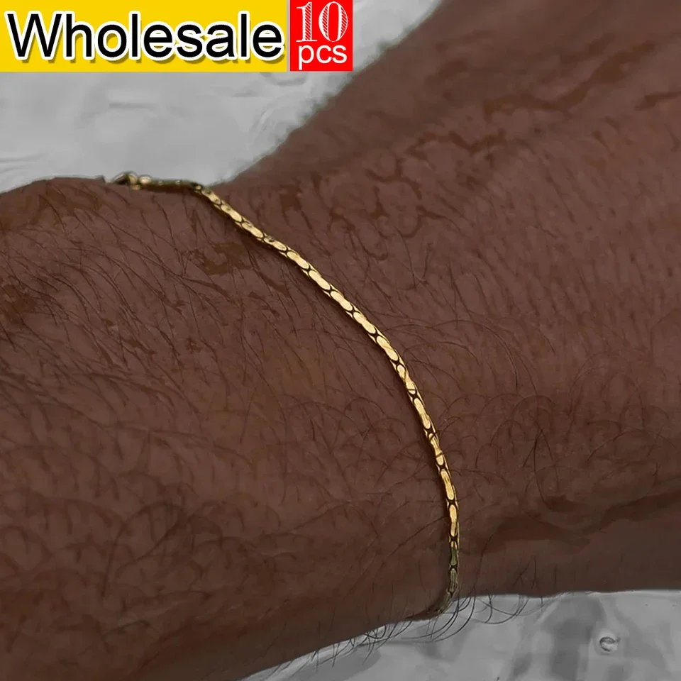 

Men's stainless steel jewelry golden bracelet fashion trend waterproof non fading jewelry 10pcs wholesale factory direct sales