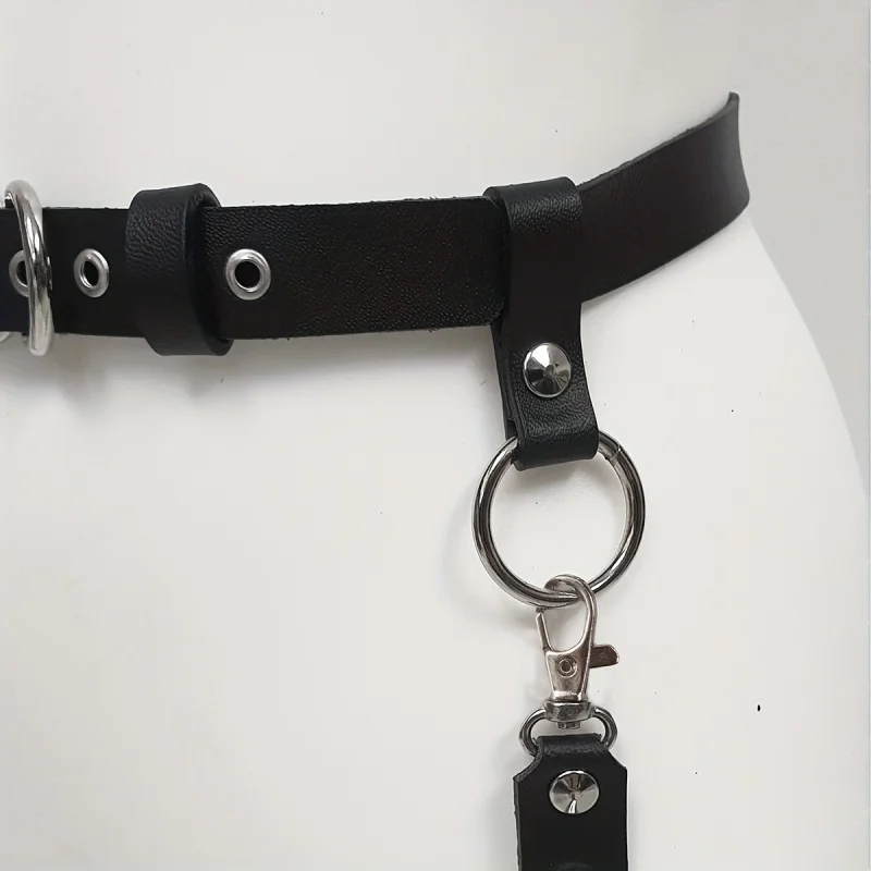 1 Piece Black Leg Belly Band PU Leather Belt with Gothic Festival Carnival Outfit