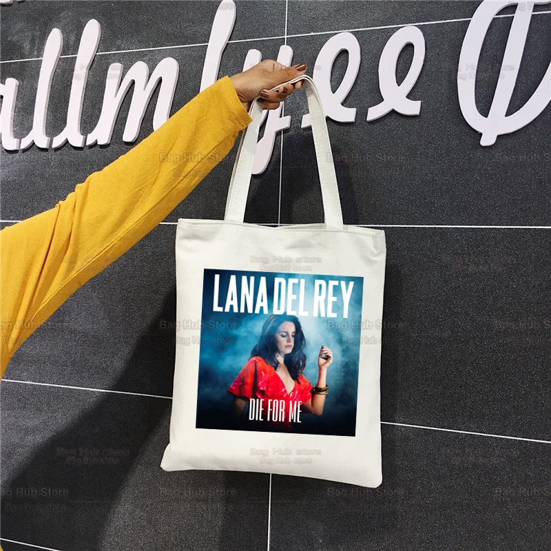 Sacola de lona Lana Del Rey para mulheres, bolsa de compras Eco, bolsa de ombro de grande capacidade, bolsa de compras dobrável feminina