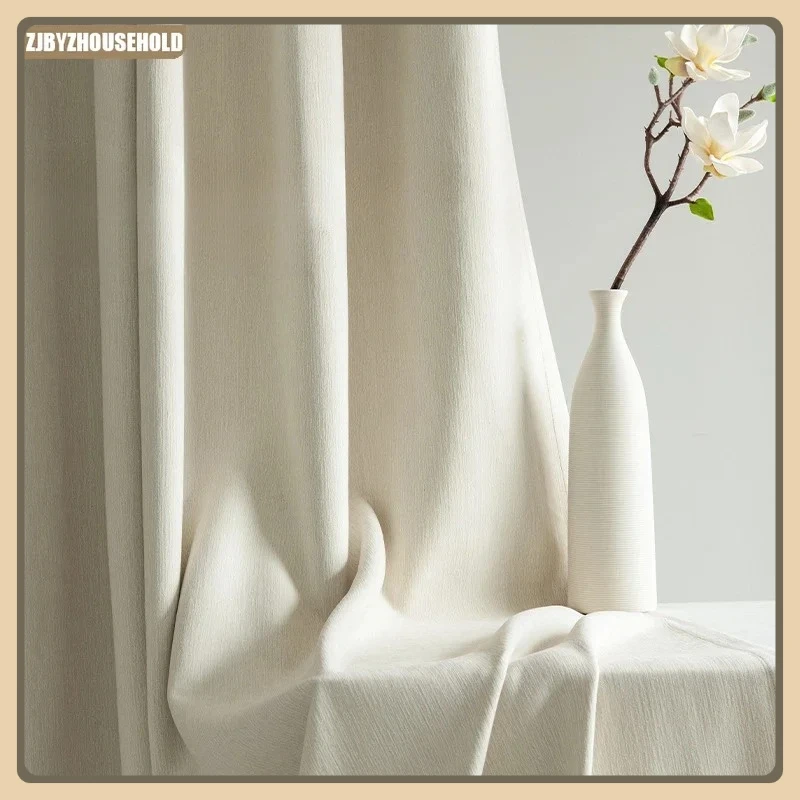 

French Light Curtains for Living Dining Room Bedroom Luxury Chenille Flame Retardant Wabi-sabi Style Modern Blackout Blackout