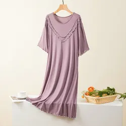 Casual Summer Nightgowns Loose Women Sleeping Dresses Lady Soft Modal Nightdress Solid Color Short Sleeve Female Sleepwear