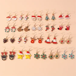 Fashion Merry Christmas Tree Deer Snowflake Santa Claus Drop Earrings for Women Girls New Year Party Festival Jewelry Gifts