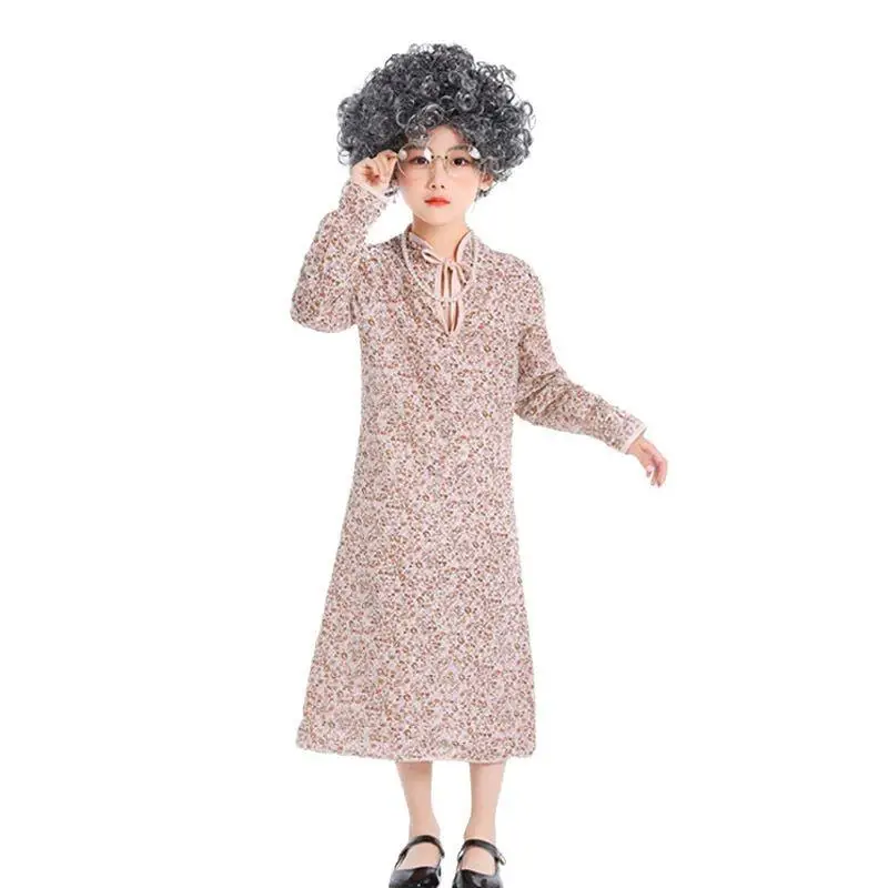 loween Children's Wolf andmother Role-plang Country-sle Floral Dr Rural Drama Performance Costume