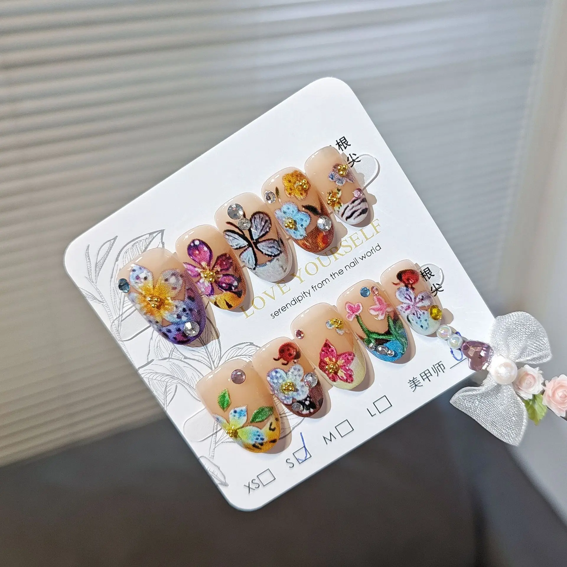 10 قطعة زهرة اليدوية الصحافة على الأظافر الفنية الأزهار مسمار نصائح مع تأثير أظافر صناعية للنساء والفتاة انفصال يمكن ارتداؤها مسمار #1