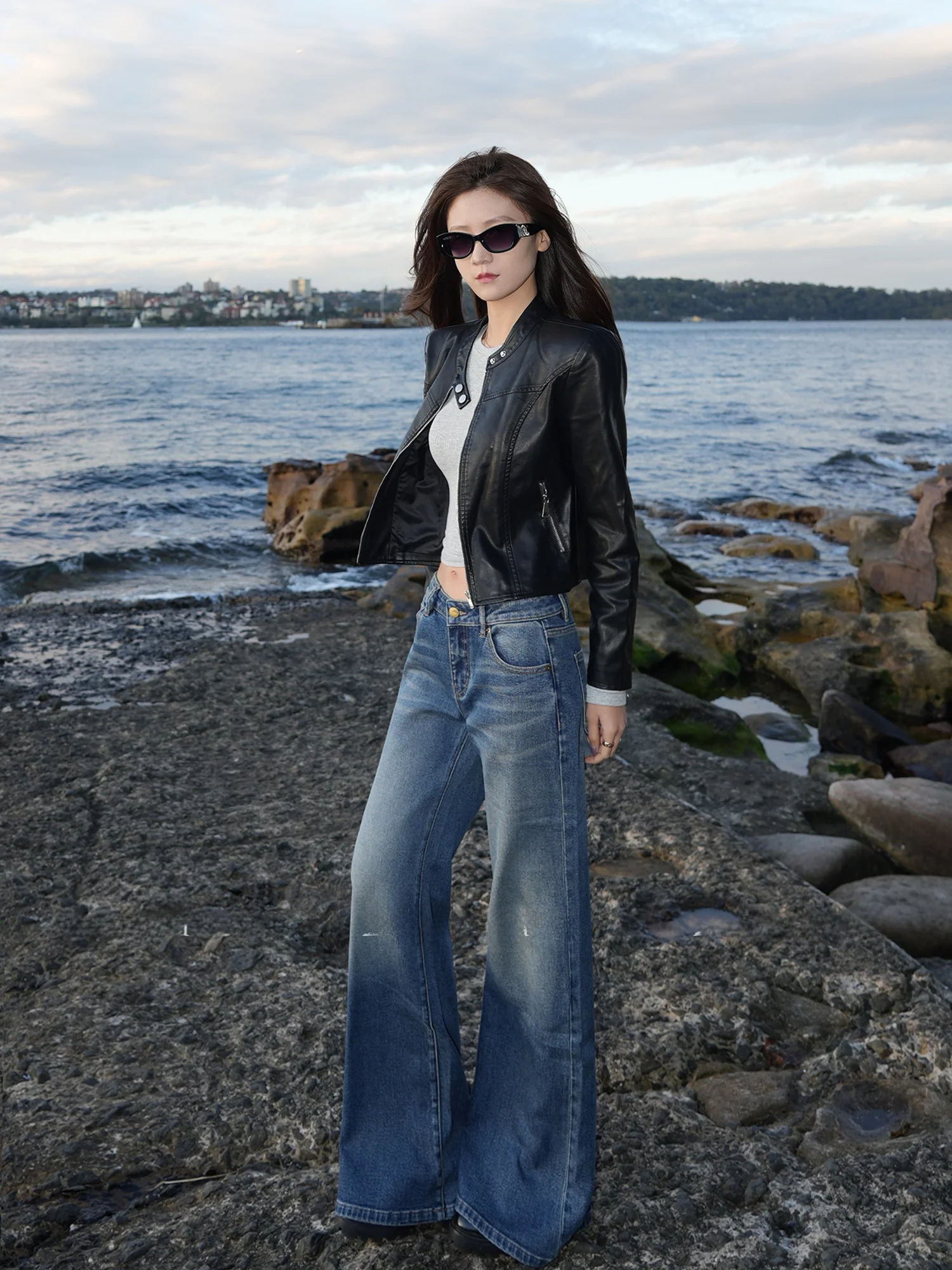 เสื้อแจ็คเก็ตหนัง PU สไตล์ไบค์เกอร์คลาสสิกสำหรับผู้หญิง ทรงเข้ารูป สไตล์เรโทร รุ่น MADE NOTHING 005 เหมาะสำหรับการเดินทางและแฟชั่น