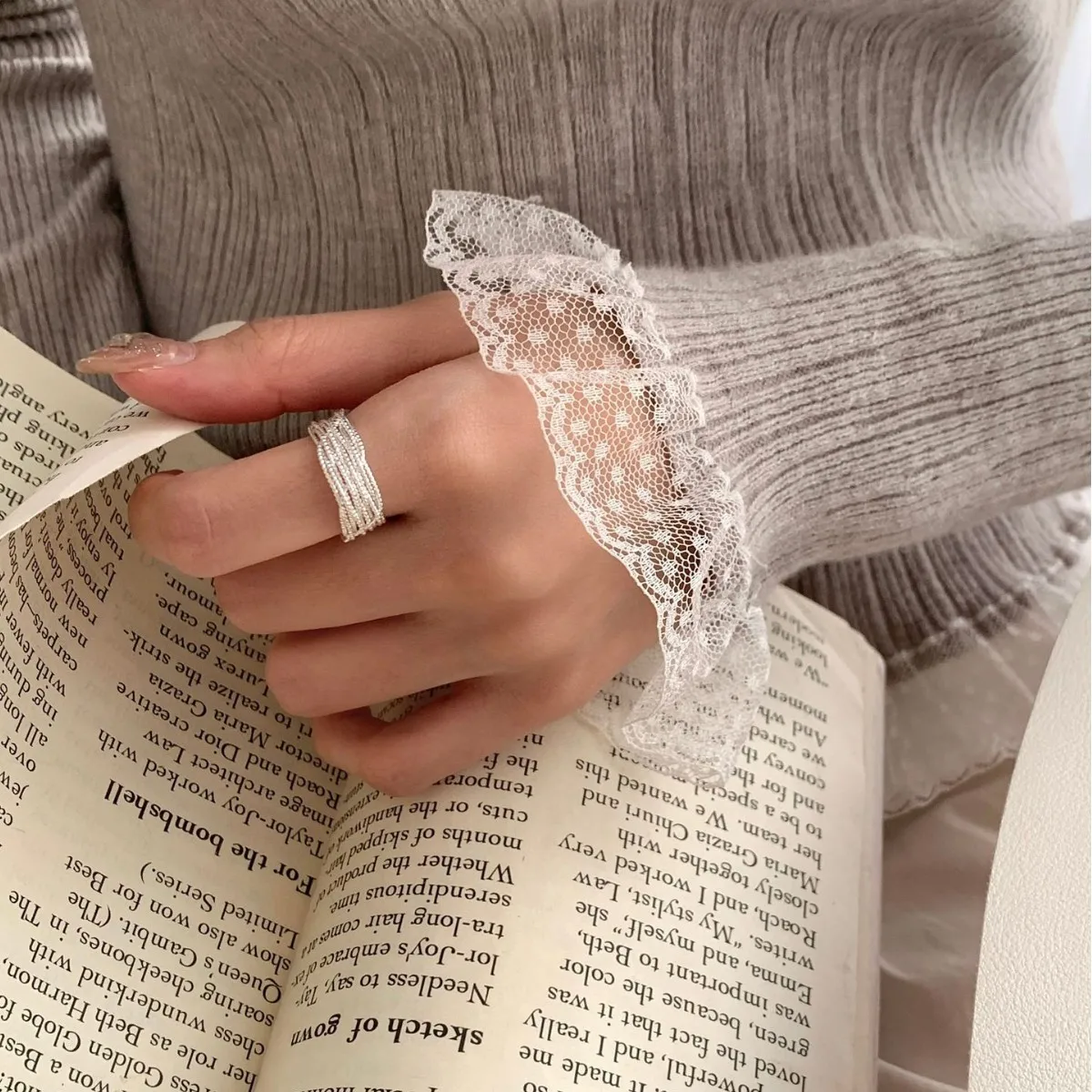 

French Chic 925 Sterling Silver Multi-layer Open Ring Niche Pure Silver Chunky Finger Band For Women Stackable Jewelry Wholesale