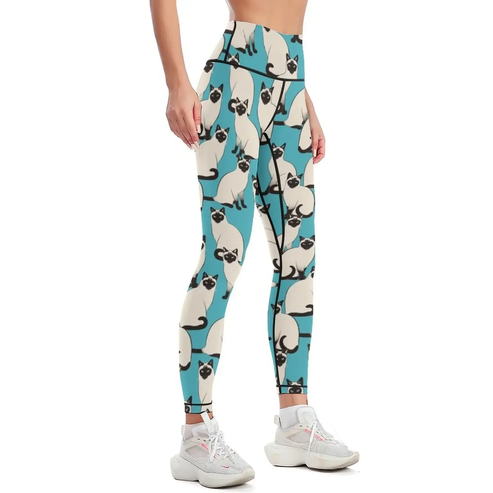 Siamese Cats dense on turquoise Leggings Fitness clothing sports for gym Golf wear gym top Womens Leggings