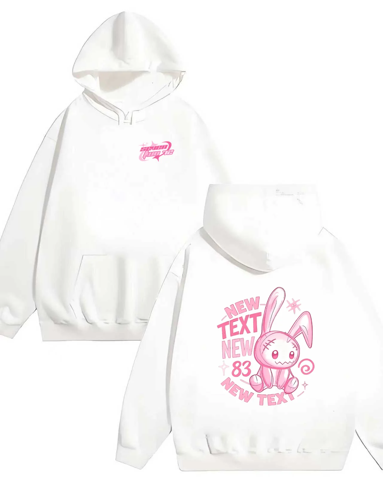 

Сверхмощная толстовка с капюшоном 330 г, новейшая толстовка с капюшоном с розовым кроликом и принтом кролика 2025 года для мужчин и женщин, повседневный свободный пуловер