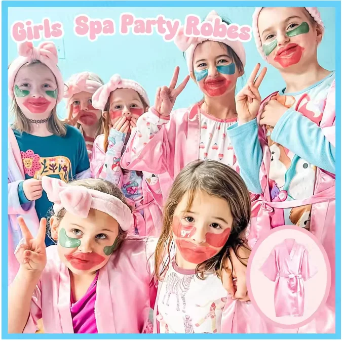 6-15Pcs Multicolors Spa Robes for Girls Spa Birthday Kimono for Girls Soft Silk Satin Slumber Sleepover Pyjama Party Supplies image 2